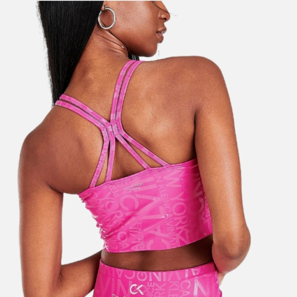 💗Calvin Klein Pink Performance Athletic Strappy Crop Top Tank - Size Medium NWT - Picture 2 of 10